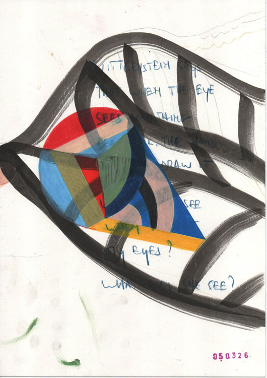 text based drawing with a leaf pattern on top of it the text is no longer legible but it definitely references Wittgenstein