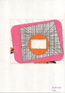 a drawing that is somewhat tilted or not and with clear traces of a linear perspective in it