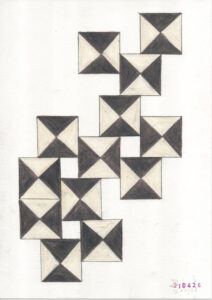 a drawing by Bart Geerts showing boxes or origami papers turned around