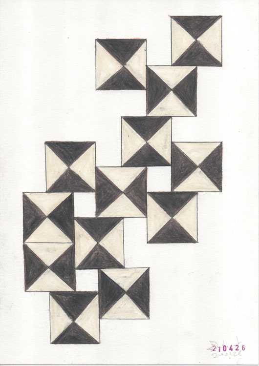 a drawing by Bart Geerts showing boxes or origami papers turned around