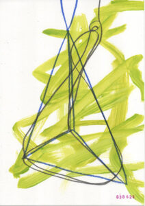 green brushstrokes and outline for a triangular structure