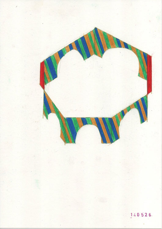 drawing showing a colourful architectural structure