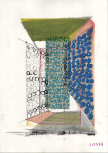 a drawing showing a perspective of a room or a space